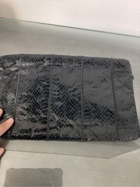 Vintage Clemente Black Patent Snakeskin Clutch